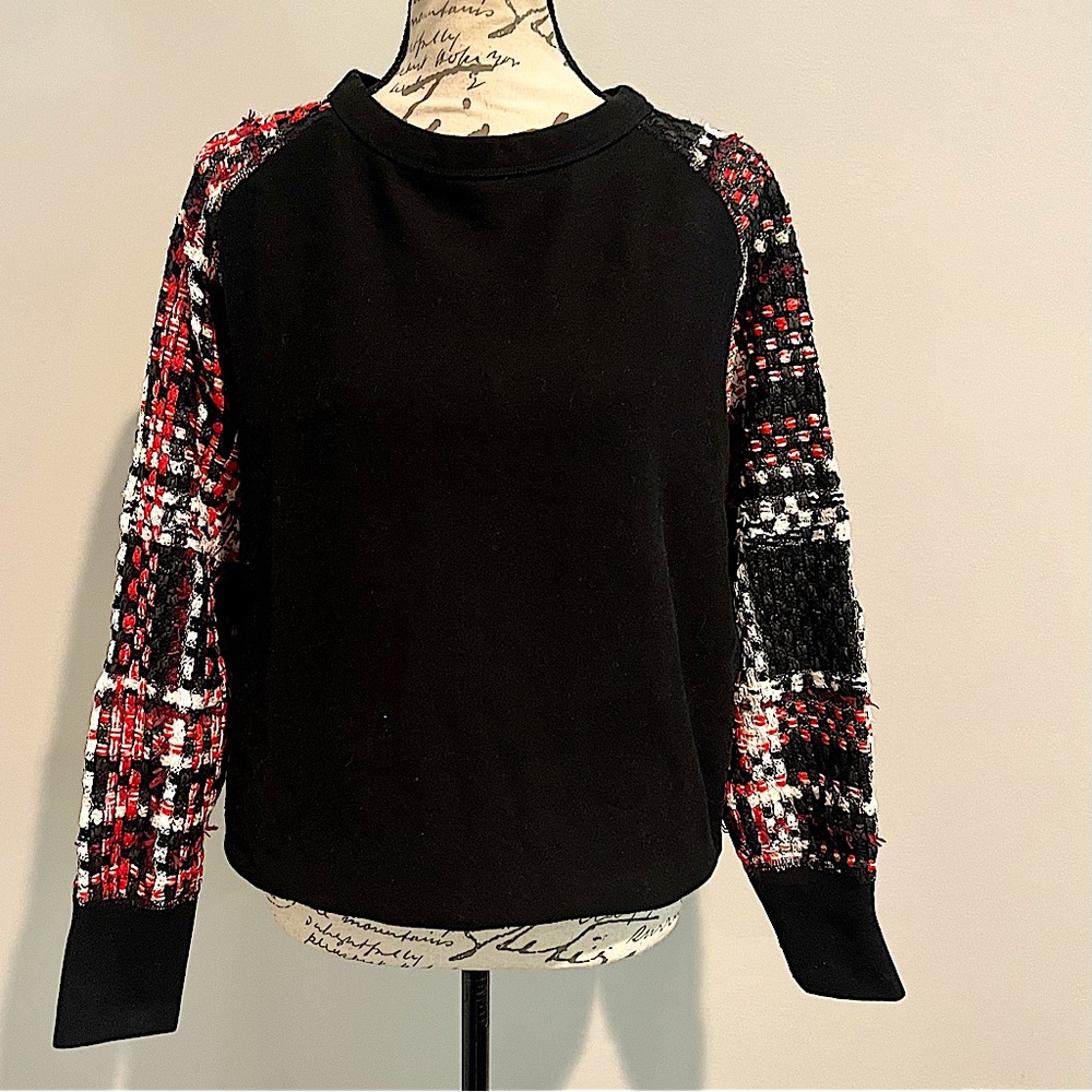 Rag & Bone Linton Racer Sweatshirt with Plaid Tweed Sleeves - Picture 15 of 15